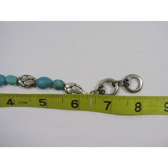 Premier Design Turquoise Marble Bead Silver Tone Toggle Bracelet 8" Boho Grunge - Picture 4 of 4